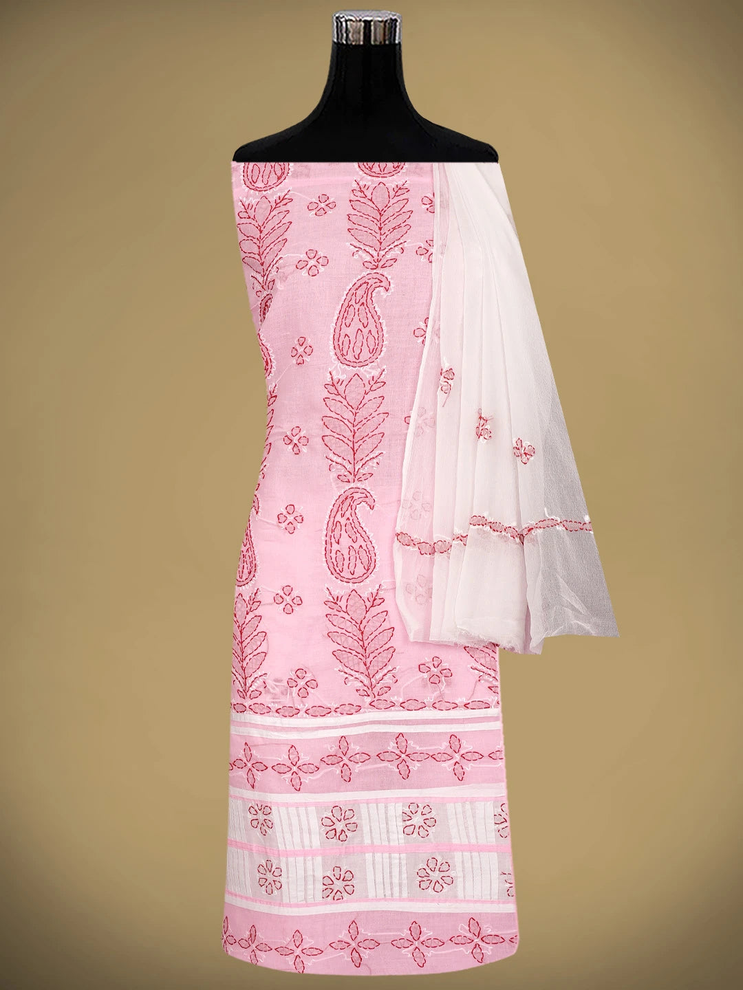 Ada Hand Embroidered Pink Cotton Lucknowi Chikankari Unstitched Suit Piece 01A882730
