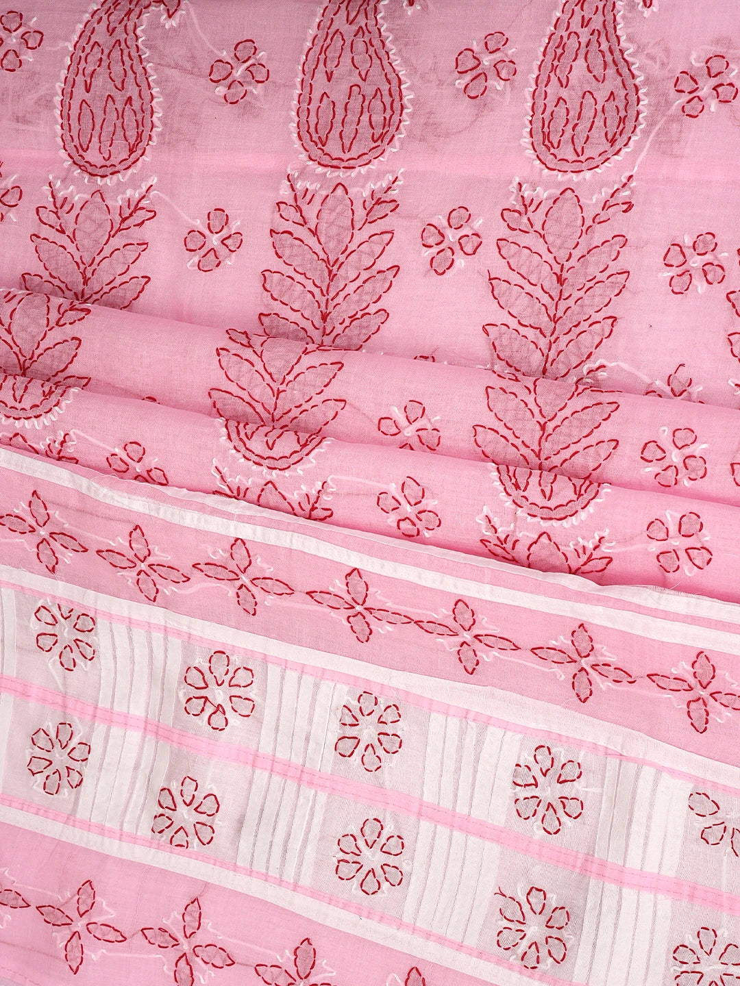 Ada Hand Embroidered Pink Cotton Lucknowi Chikankari Unstitched Suit Piece 01A882730
