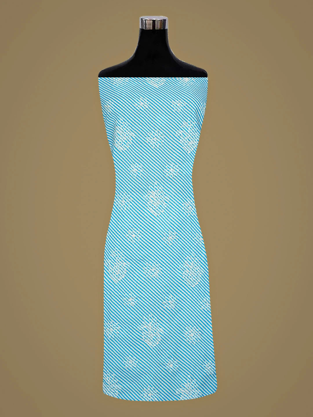 Ada Hand Embroidered Blue Leheriya Cotton Lucknowi Chikankari Unstitched Suit Piece 01A885448