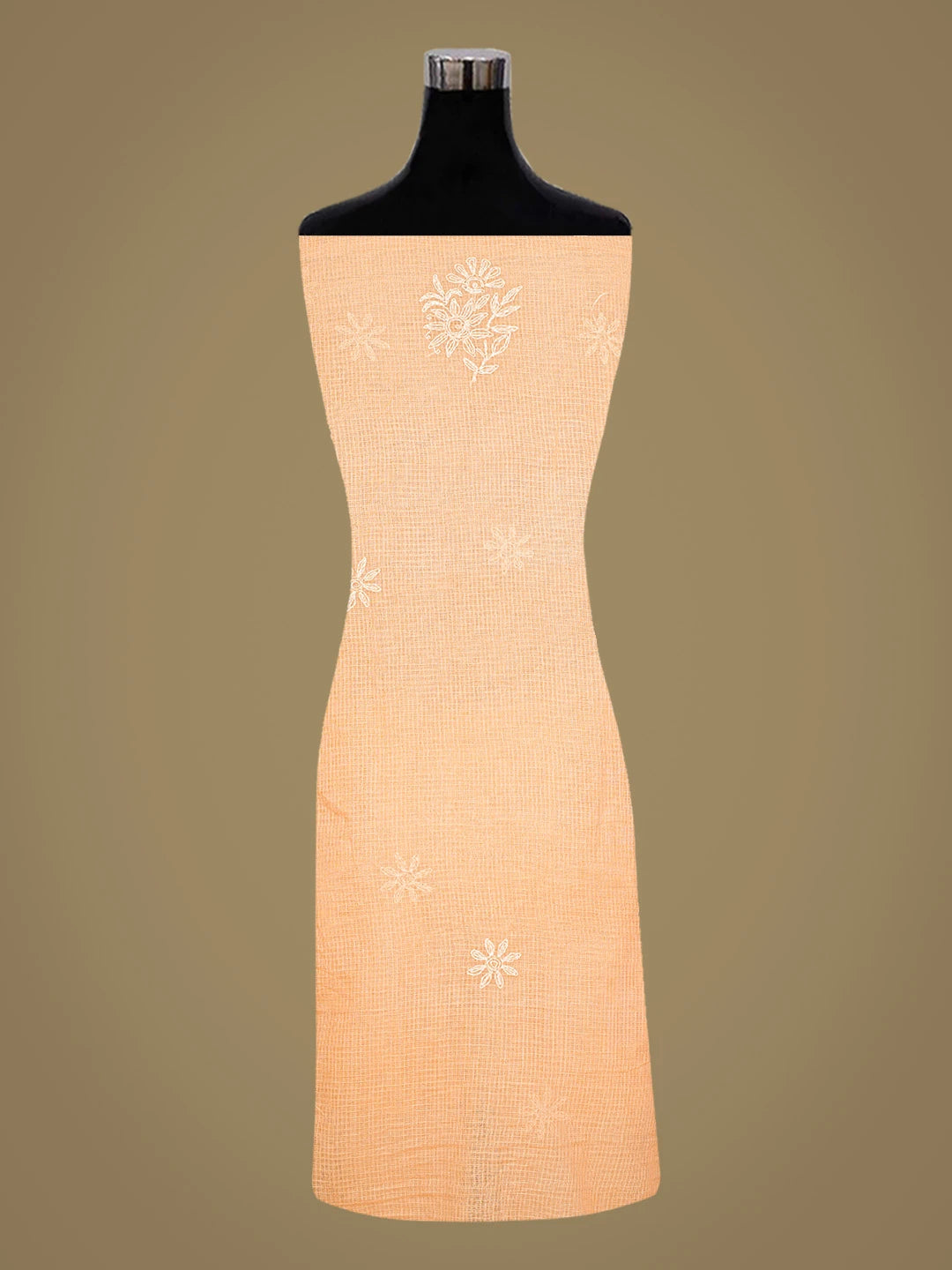 Ada Hand Embroidered Peach Kota Lucknowi Chikankari Unstitched Kurta Piece 01A846238