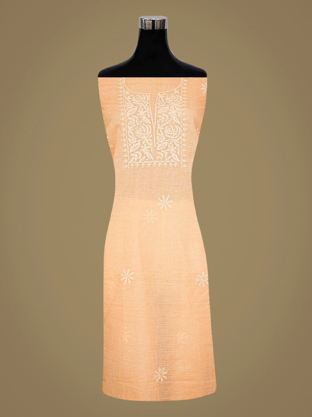 Ada Hand Embroidered Peach Kota Lucknowi Chikankari Unstitched Kurta Piece 01A846238