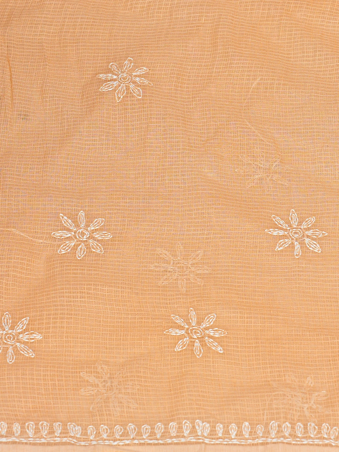 Ada Hand Embroidered Peach Kota Lucknowi Chikankari Unstitched Kurta Piece 01A846238