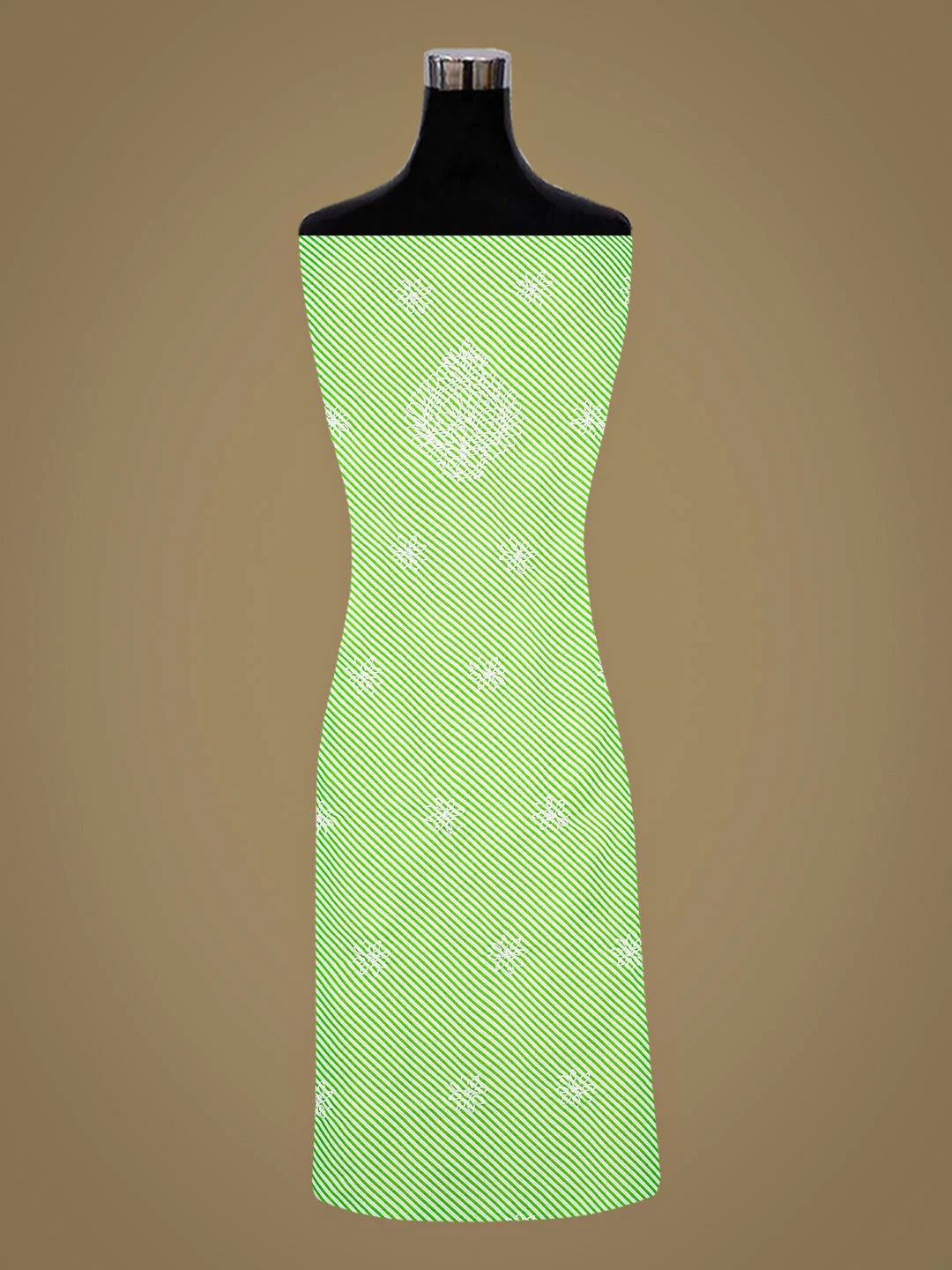 Ada Hand Embroidered Green Leheriya Cotton Lucknowi Chikankari Unstitched Suit Piece 01A885394