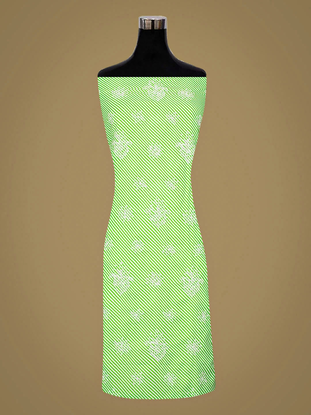Ada Hand Embroidered Green Leheriya Cotton Lucknowi Chikankari Unstitched Suit Piece 01A885394