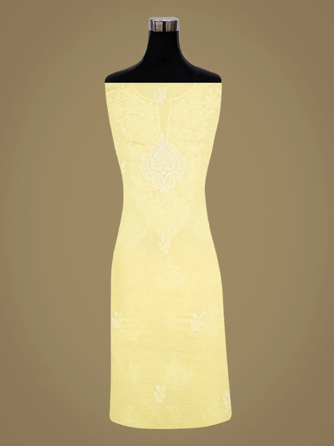Ada Hand Embroidered Lemon Cotton Lucknowi Chikankari Unstitched Kurta Piece 01A863892