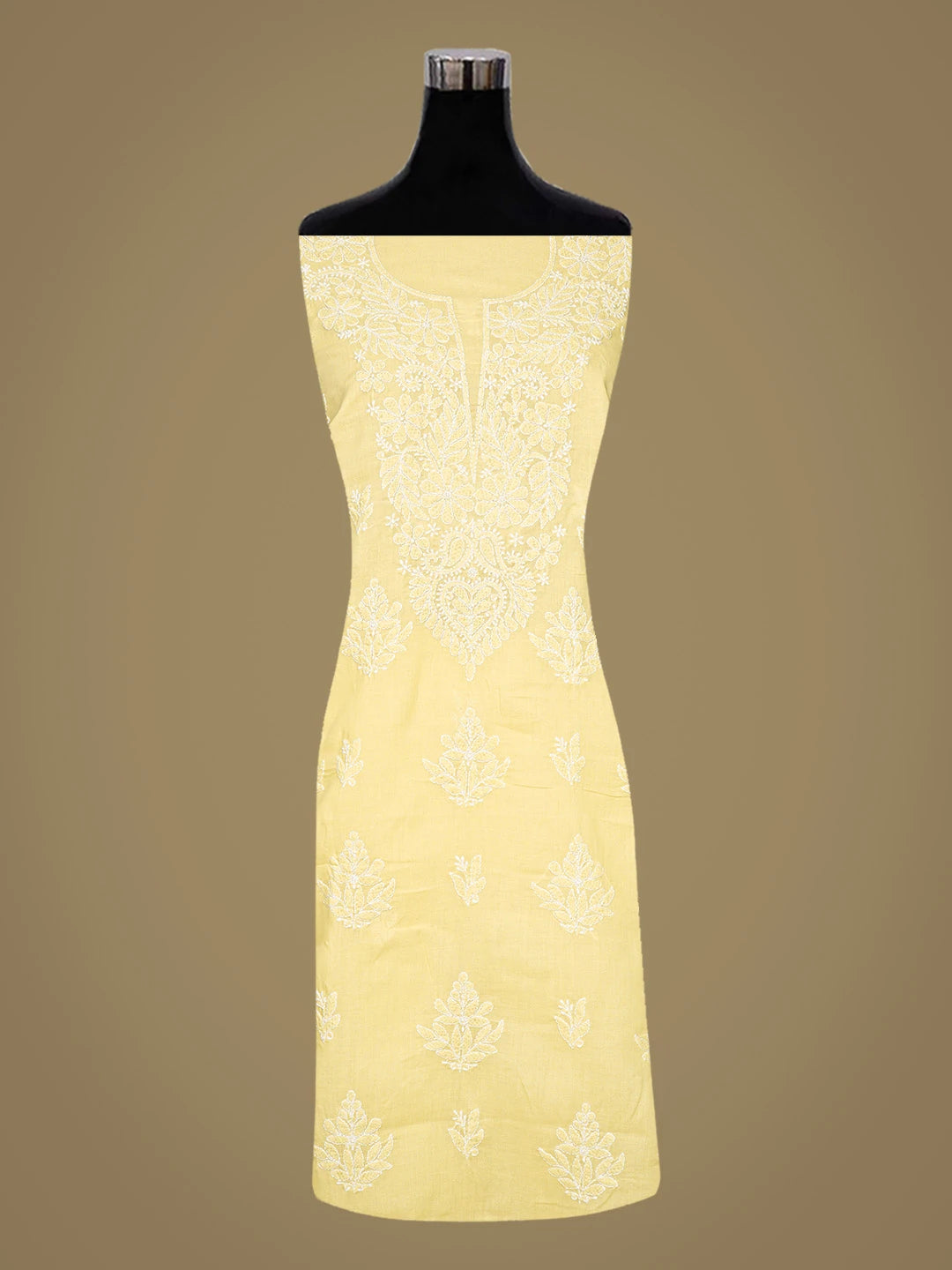 Ada Hand Embroidered Lemon Cotton Lucknowi Chikankari Unstitched Kurta Piece 01A863892