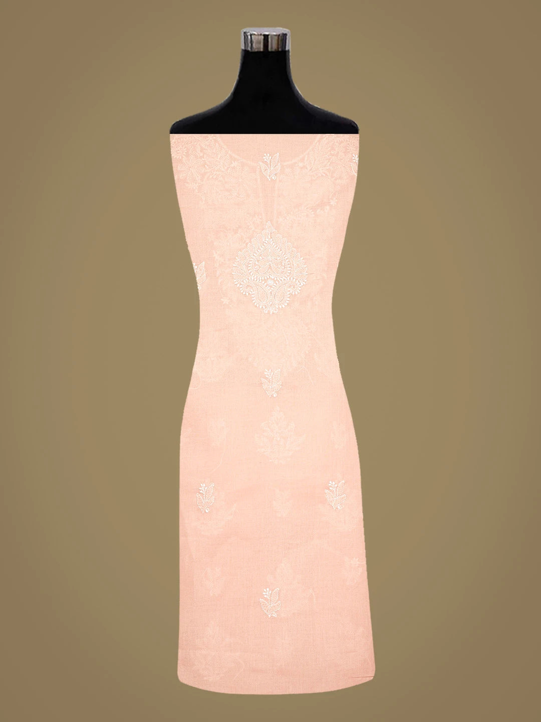 Ada Hand Embroidered Peach Cotton Lucknowi Chikankari Unstitched Kurta Piece 01A863872