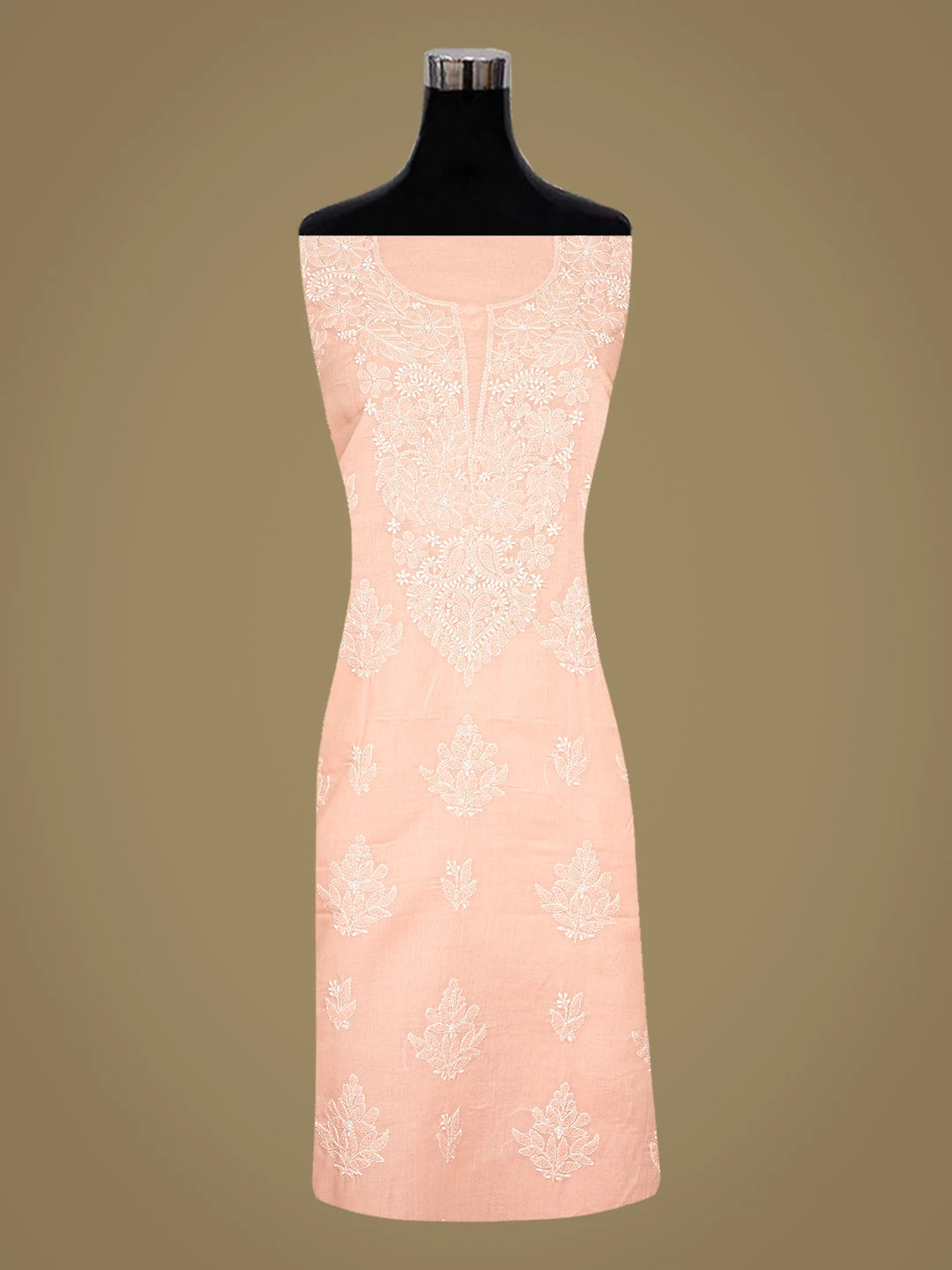 Ada Hand Embroidered Peach Cotton Lucknowi Chikankari Unstitched Kurta Piece 01A863872