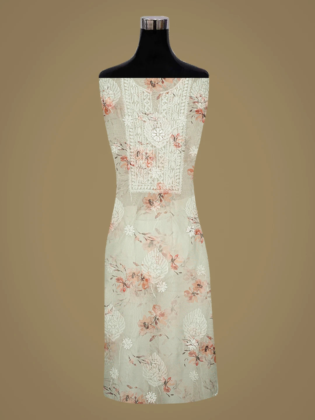 Ada Hand Embroidered Floral Printed Light Green Organza Lucknowi Chikankari Unstitched Kurta Dupatta Set 01A876710