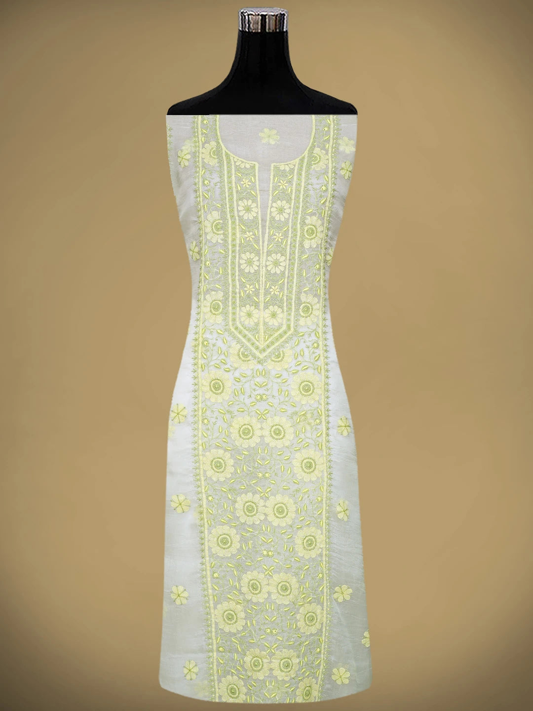 Ada Hand Embroidered White Cornsilk Organza Lucknowi Chikankari Unstitched Kurta Dupatta Set 01A877593