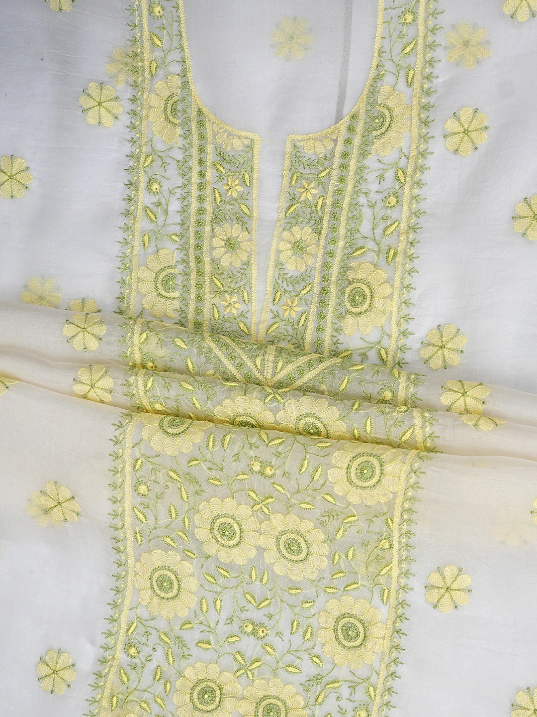 Ada Hand Embroidered White Cornsilk Organza Lucknowi Chikankari Unstitched Kurta Dupatta Set 01A877593