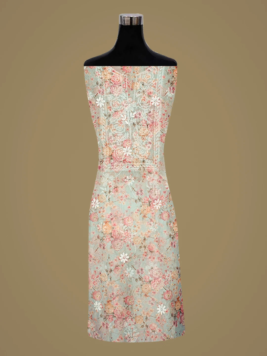 Ada Hand Embroidered Floral Printed Blue Organza Lucknowi Chikankari Unstitched Kurta Dupatta Set 01A876522