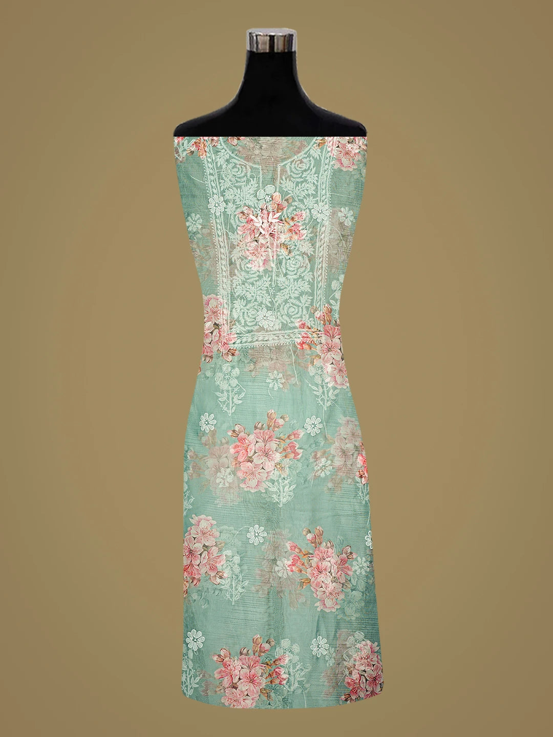 Ada Hand Embroidered Floral Printed  Green Organza Lucknowi Chikankari Unstitched Kurta Dupatta Set 01A876559