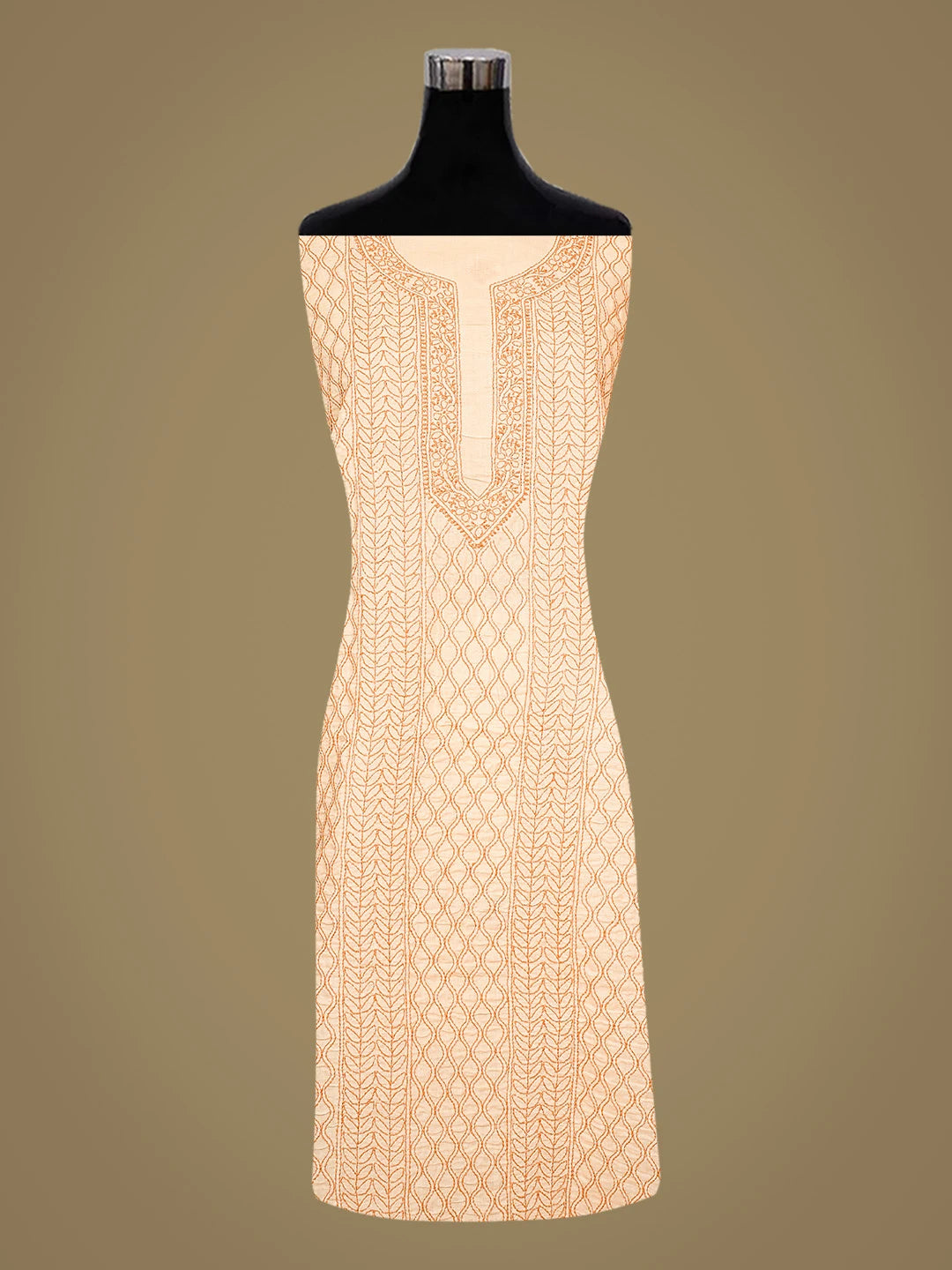 Ada Hand Embroidered Fawn Cotton Lucknowi Chikankari Unstitched Kurta Piece 01A873507