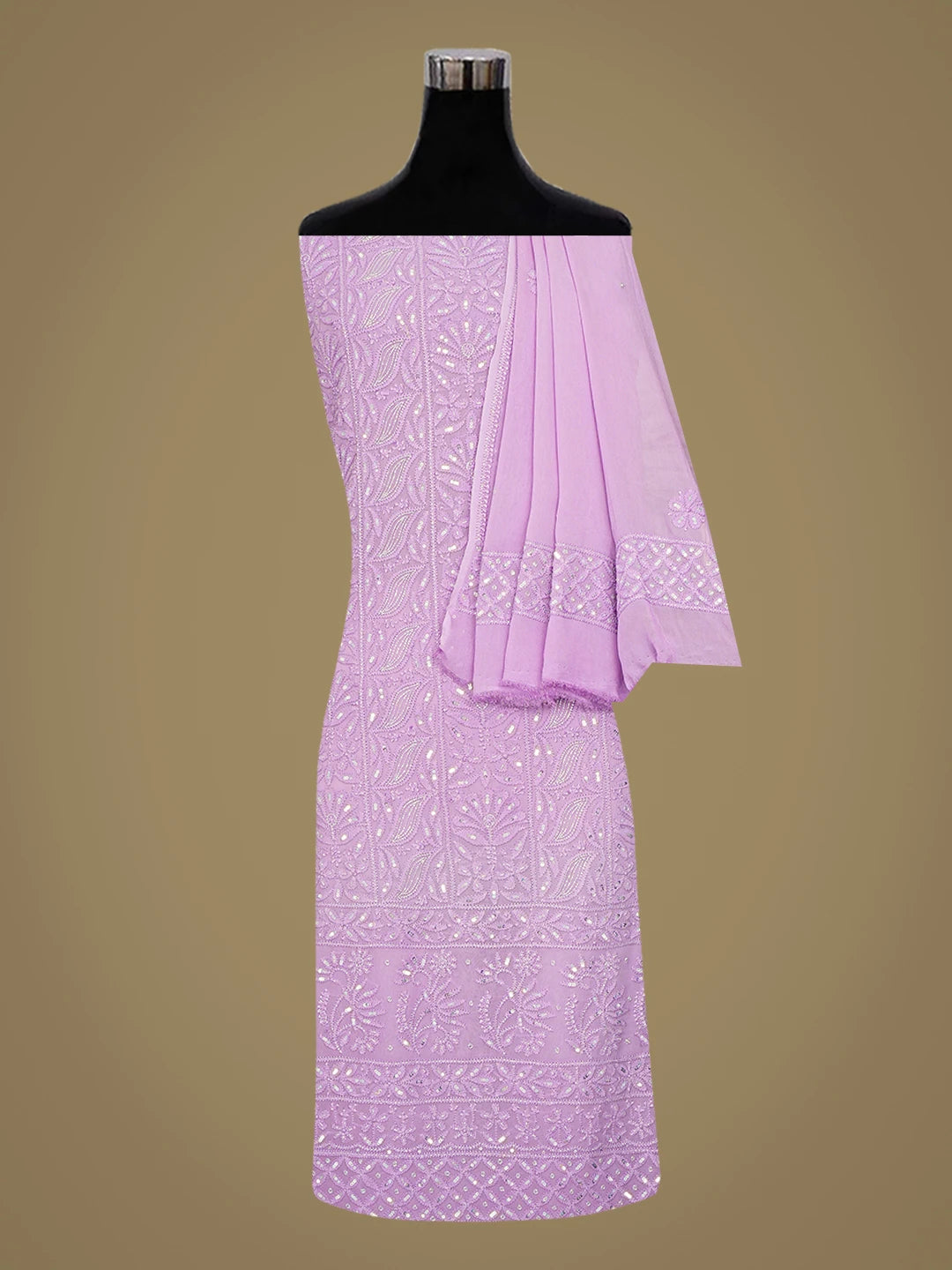 Ada Hand Embroidered Mauve Viscose Georgette Lucknowi Chikankari Unstitched Kurta Dupatta Set With Sequinned Work 01A789455