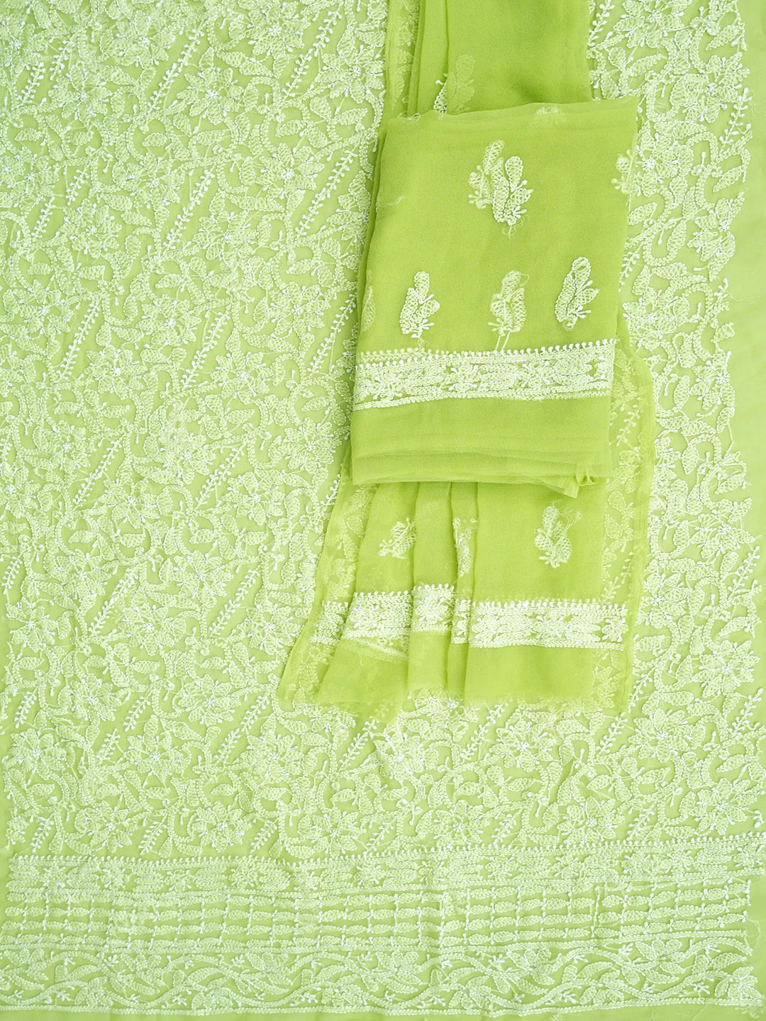 Ada Hand Embroidered Green Georgette Lucknowi Chikankari Unstitched Suit Piece 01A878901