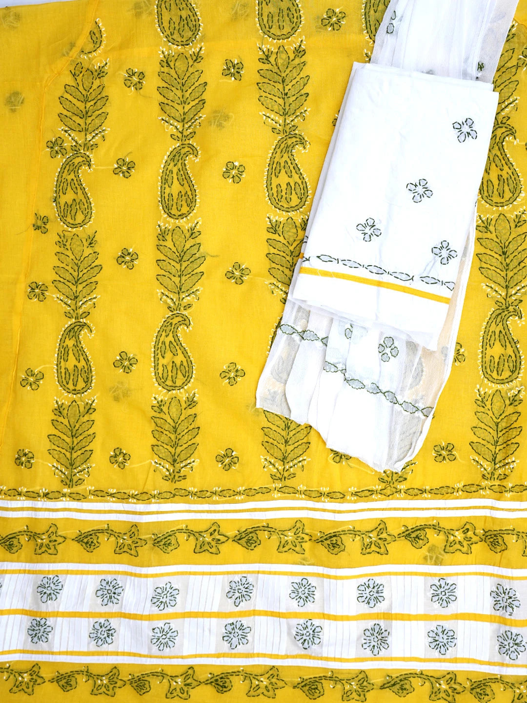 Ada Hand Embroidered Yellow Cotton Lucknowi Chikankari Unstitched Suit Piece 01A882754