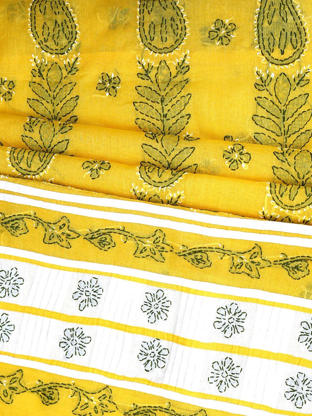 Ada Hand Embroidered Yellow Cotton Lucknowi Chikankari Unstitched Suit Piece 01A882754