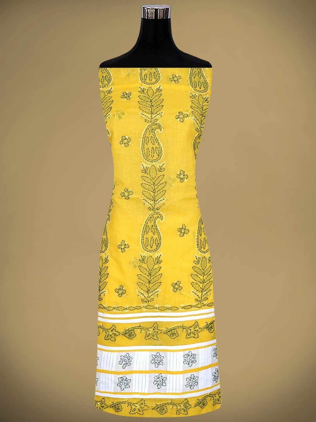 Ada Hand Embroidered Yellow Cotton Lucknowi Chikankari Unstitched Suit Piece 01A882754