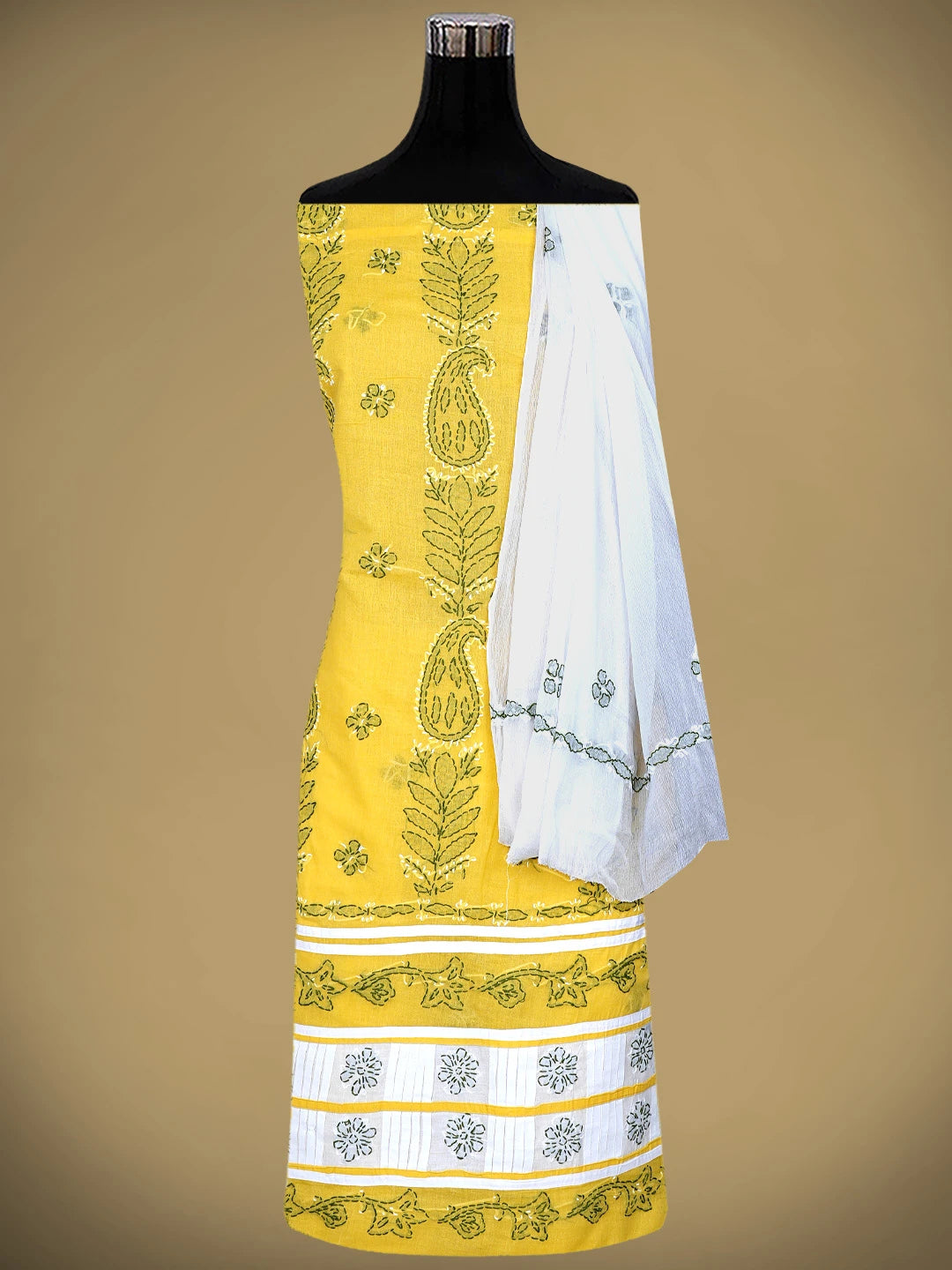 Ada Hand Embroidered Yellow Cotton Lucknowi Chikankari Unstitched Suit Piece 01A882754