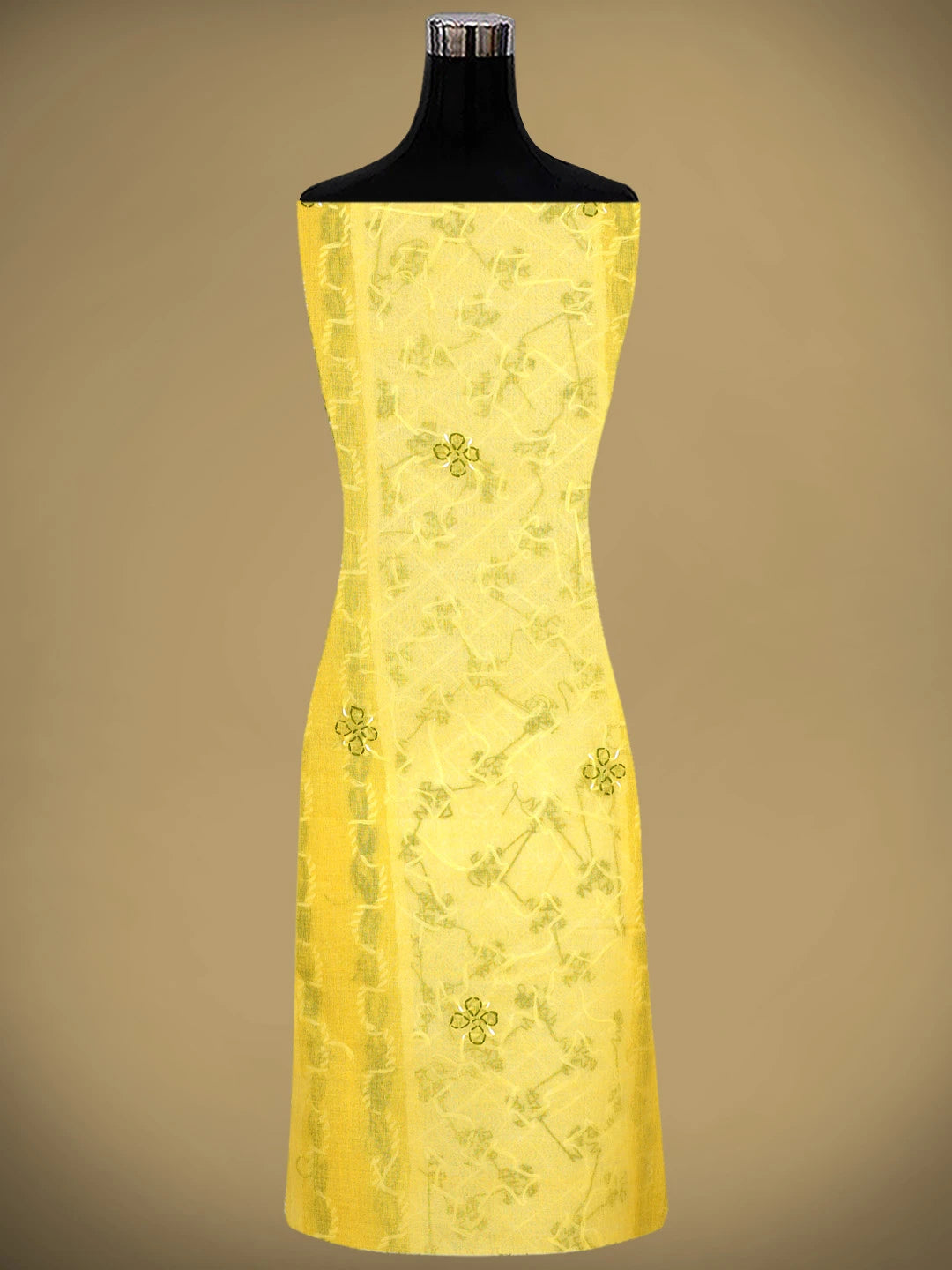 Ada Hand Embroidered Yellow Cotton Lucknowi Chikankari Unstitched Suit Piece 01A882755