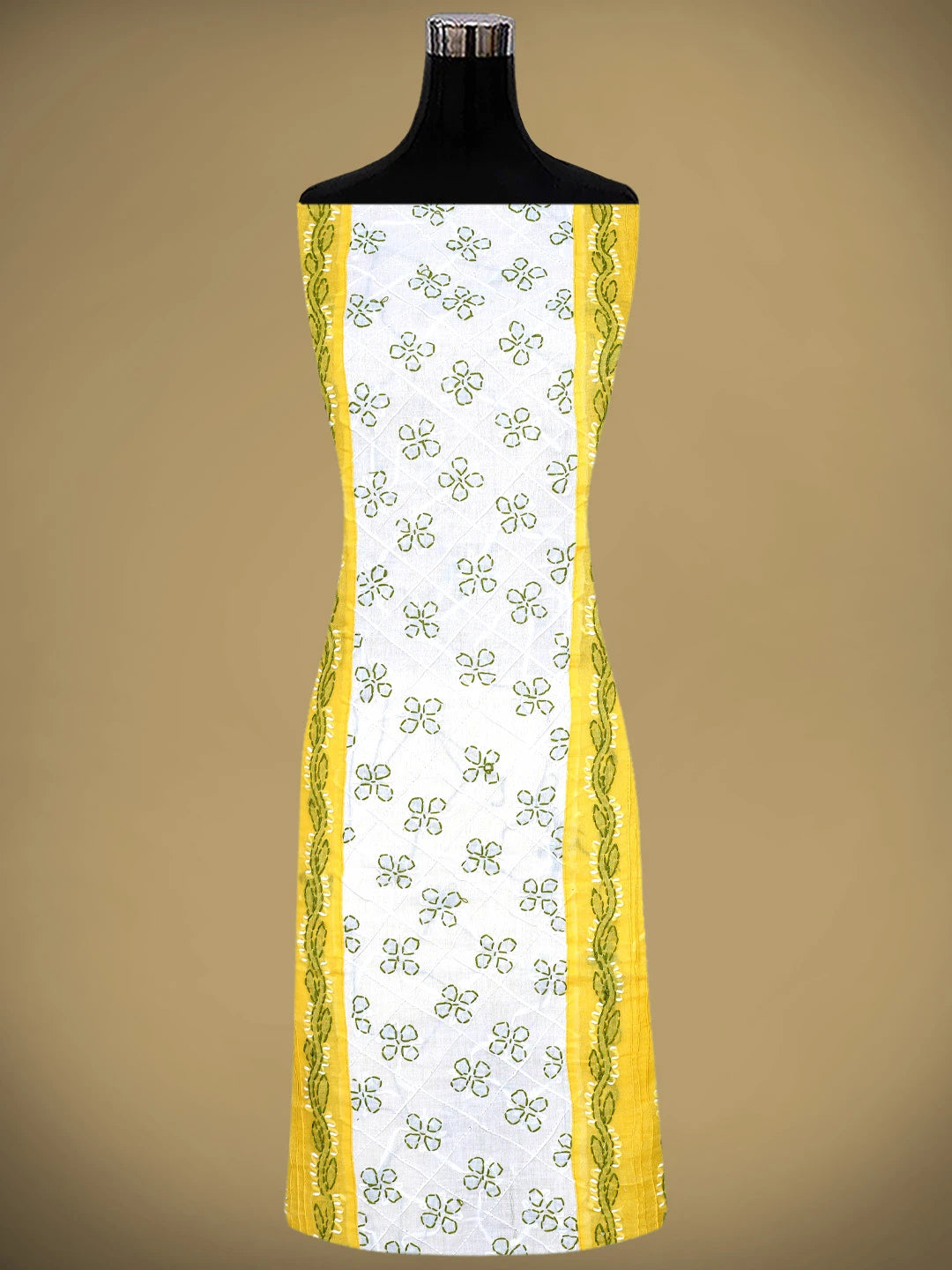 Ada Hand Embroidered Yellow Cotton Lucknowi Chikankari Unstitched Suit Piece 01A882755