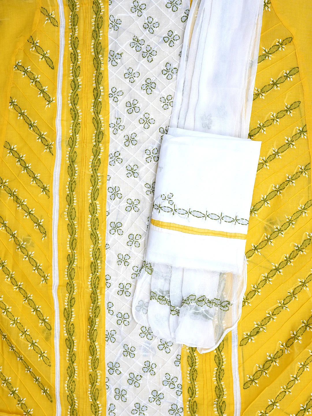 Ada Hand Embroidered Yellow Cotton Lucknowi Chikankari Unstitched Suit Piece 01A882755