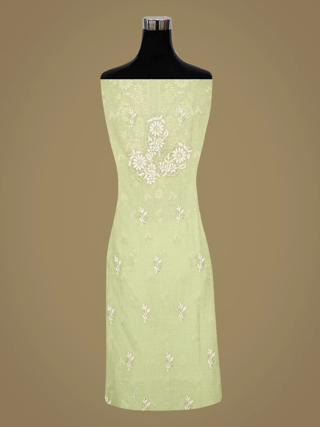 Ada Hand Embroidered Pista Green Chanderi Lucknowi Chikankari Unstitched Kurta Dupatta Set 01A879584