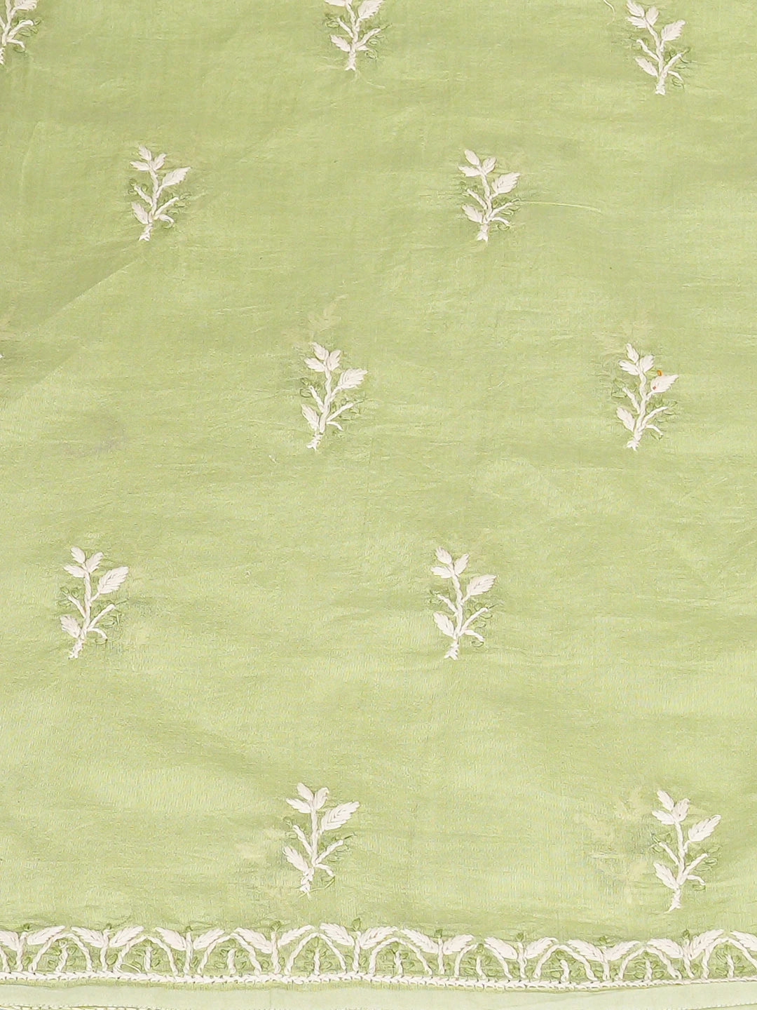 Ada Hand Embroidered Pista Green Chanderi Lucknowi Chikankari Unstitched Kurta Dupatta Set 01A879584