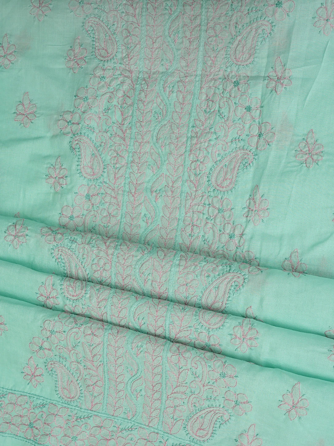 Ada Hand Embroidered Sea Green Cotton Lucknowi Chikankari Unstitched Suit Piece 01A879928