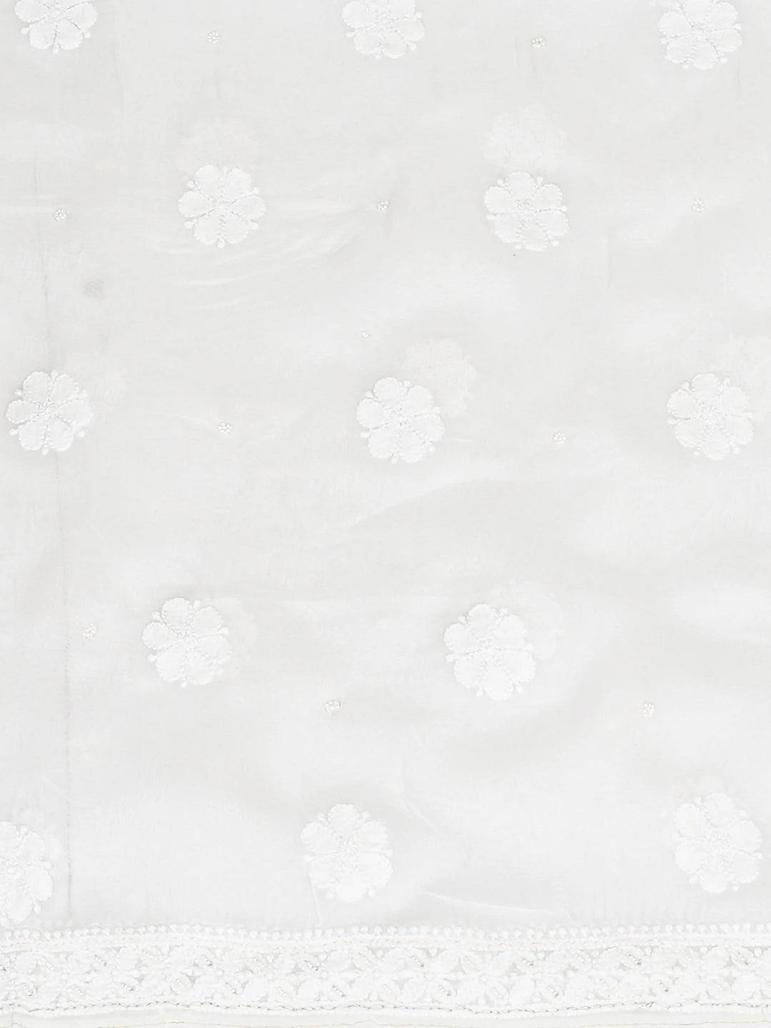 Ada Hand Embroidered White Organza Lucknowi Chikankari Unstitched Kurta Dupatta Set With Zari Work 01A850125