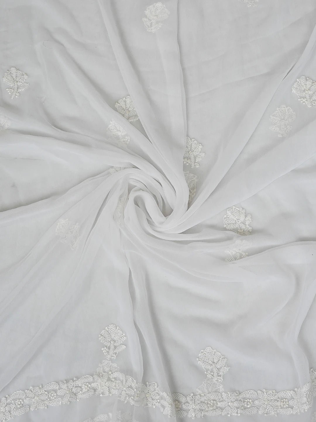 Ada Hand Embroidered White Georgette Lucknowi Chikankari Unstitched Suit Piece 01A878927