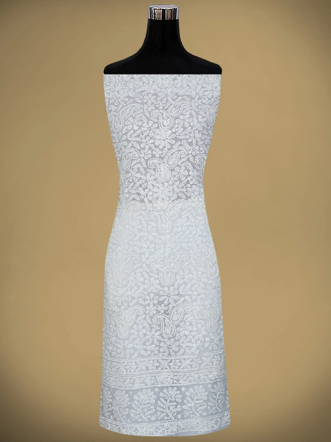 Ada Hand Embroidered White Georgette Lucknowi Chikankari Unstitched Suit Piece 01A878927