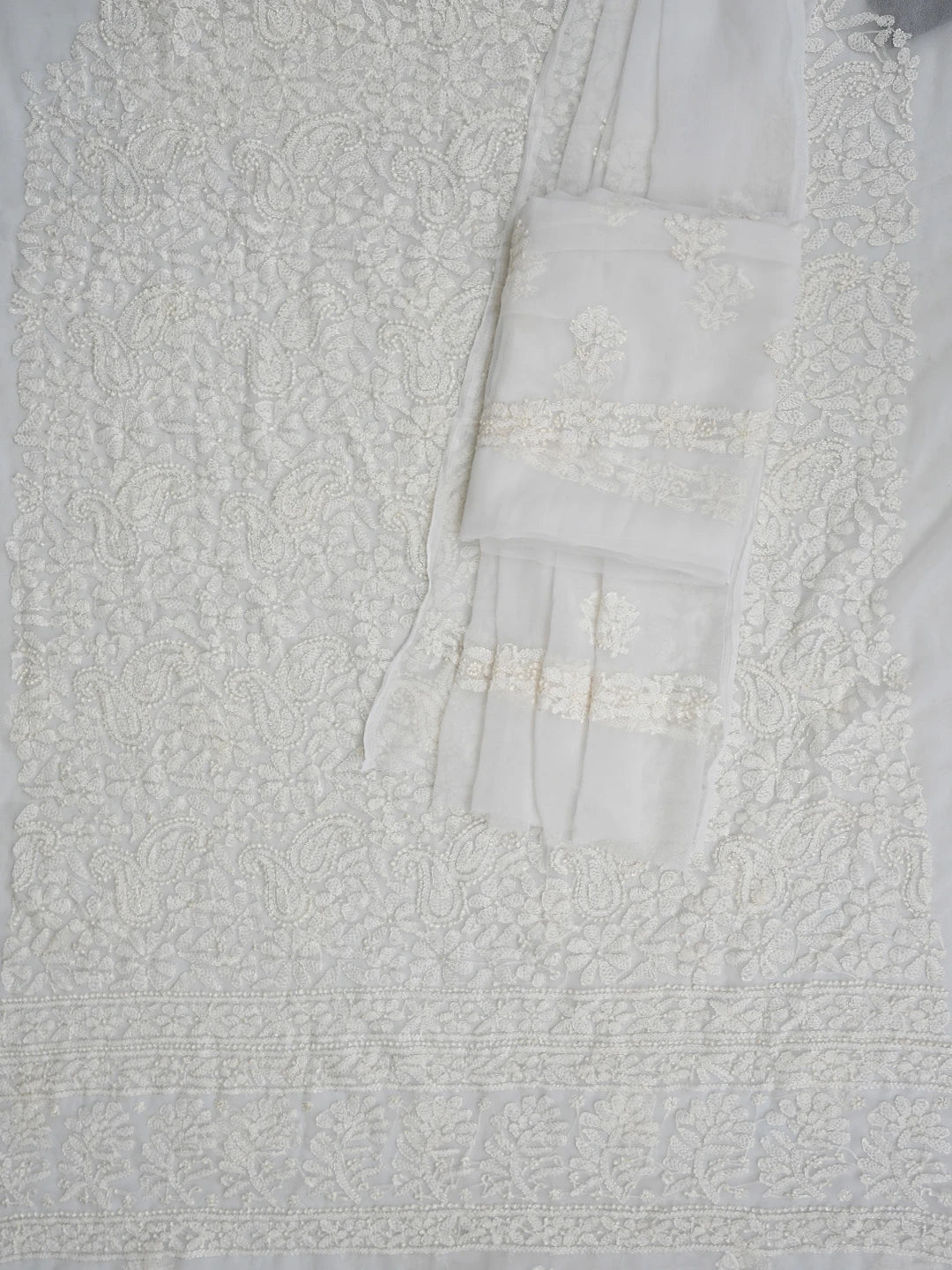 Ada Hand Embroidered White Georgette Lucknowi Chikankari Unstitched Suit Piece 01A878927