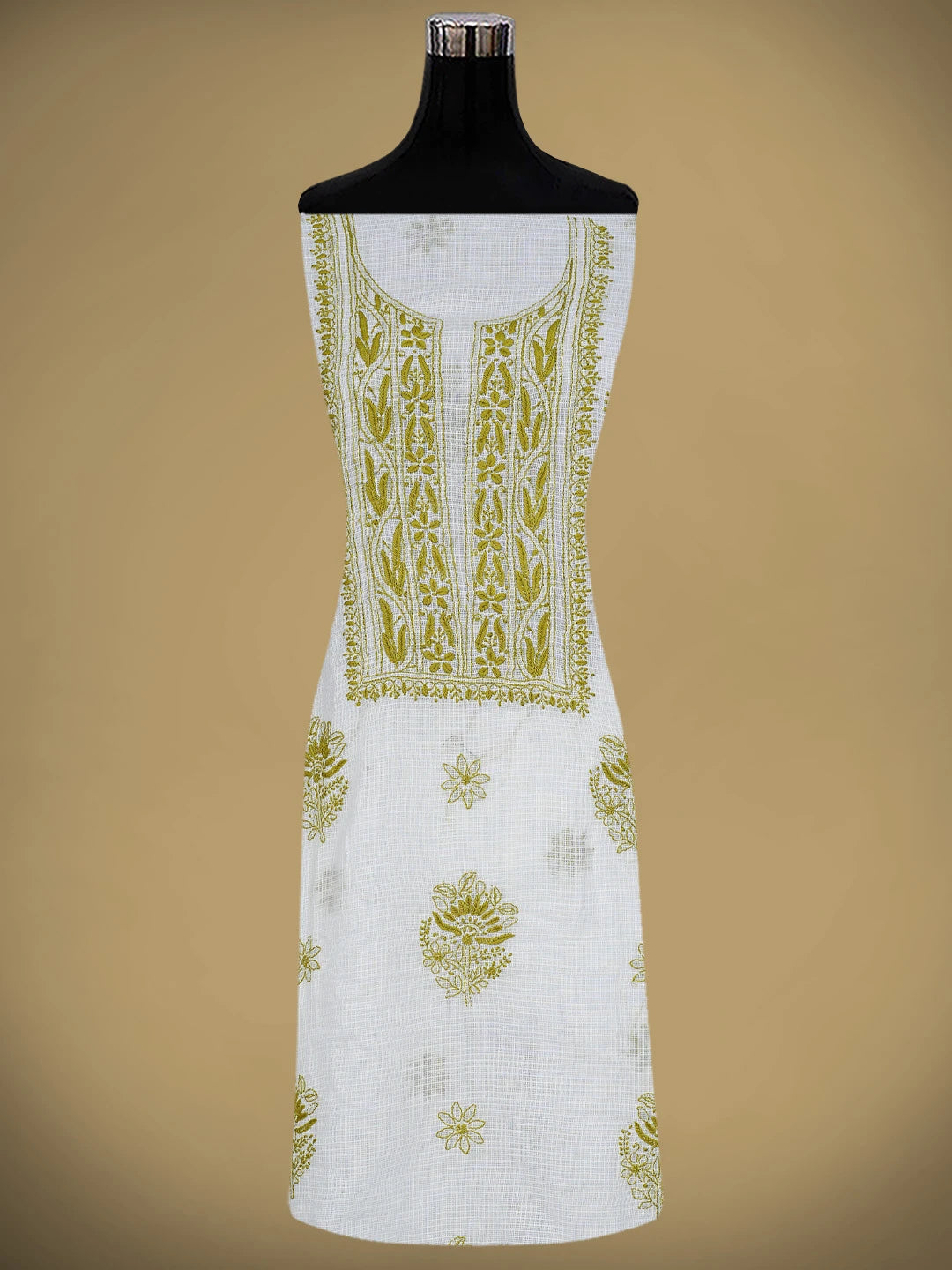Ada Hand Embroidered White Kota Lucknowi Chikankari Unstitched Kurta Dupatta Set 01A876903