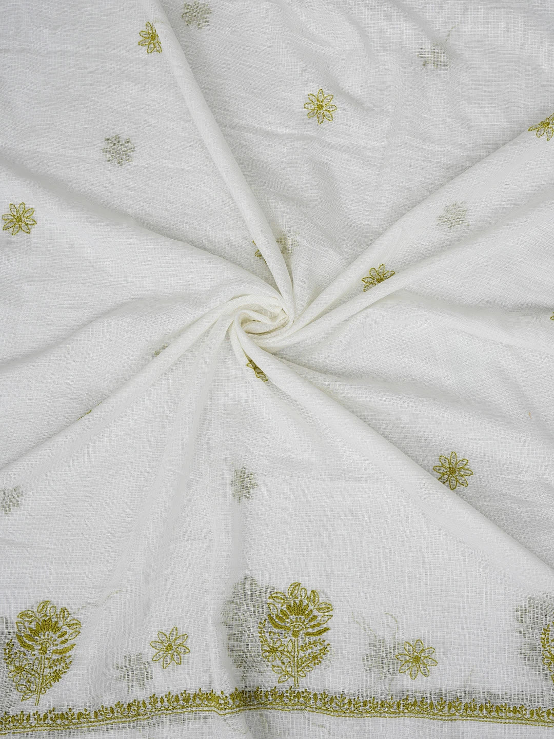 Ada Hand Embroidered White Kota Lucknowi Chikankari Unstitched Kurta Dupatta Set 01A876903