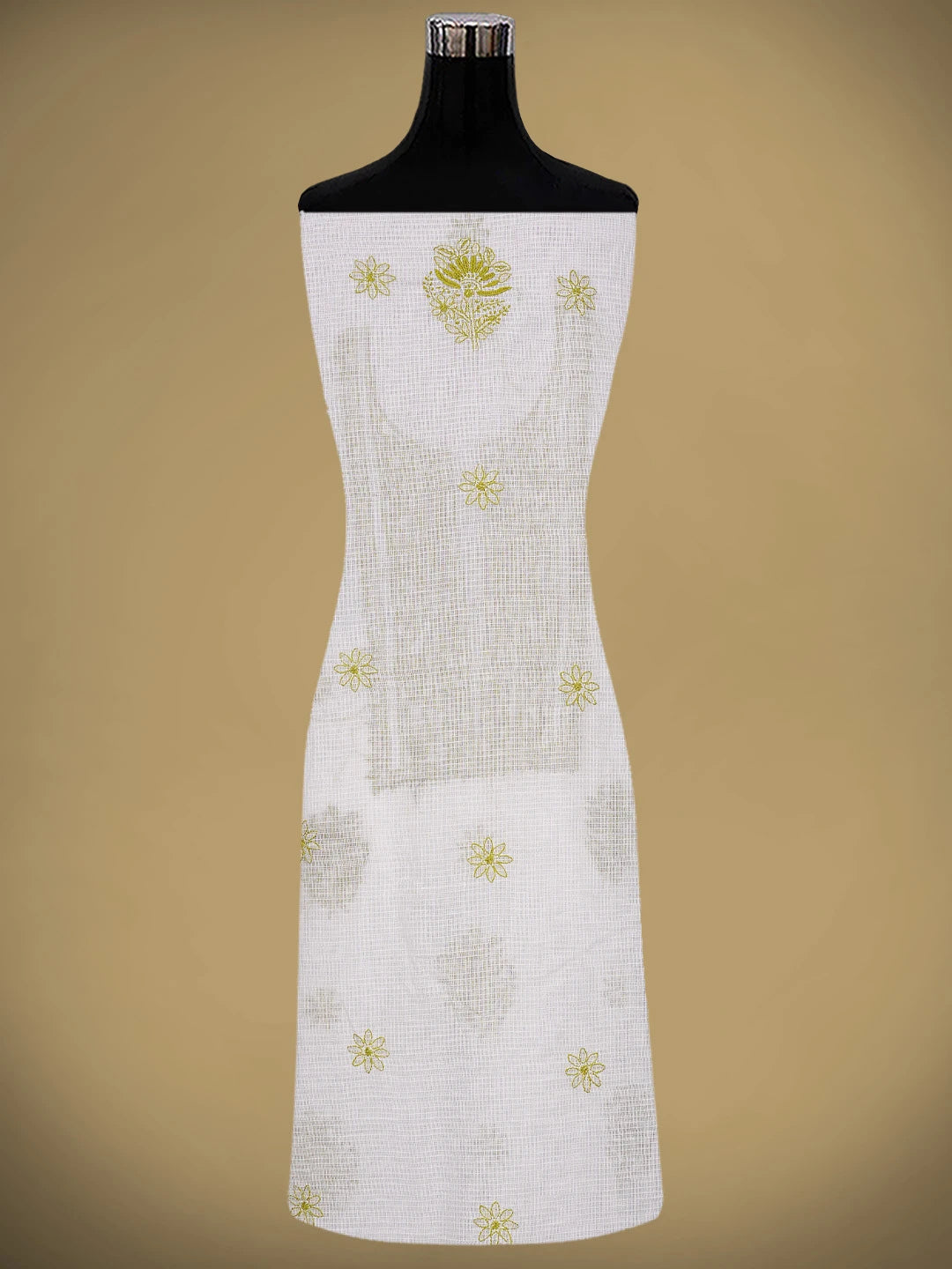Ada Hand Embroidered White Kota Lucknowi Chikankari Unstitched Kurta Dupatta Set 01A876903