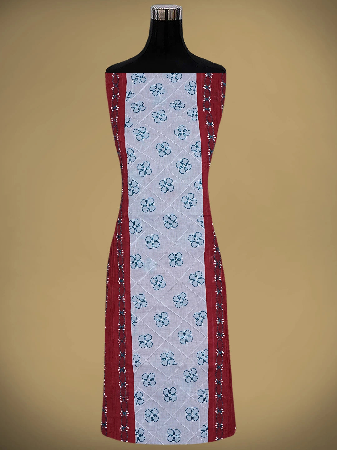 Ada Hand Embroidered Red Cotton Lucknowi Chikankari Unstitched Suit Piece 01A882736