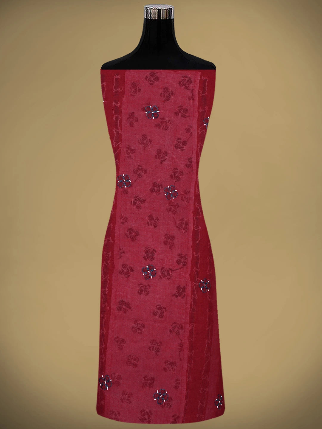 Ada Hand Embroidered Red Cotton Lucknowi Chikankari Unstitched Suit Piece 01A882736