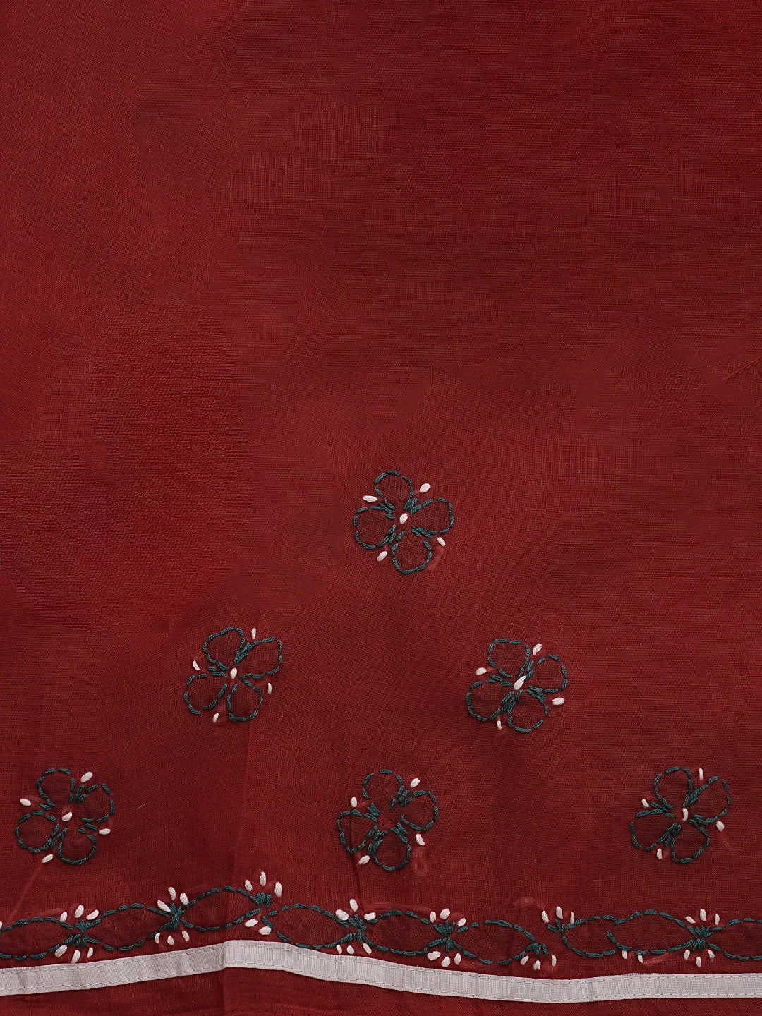 Ada Hand Embroidered Red Cotton Lucknowi Chikankari Unstitched Suit Piece 01A882736