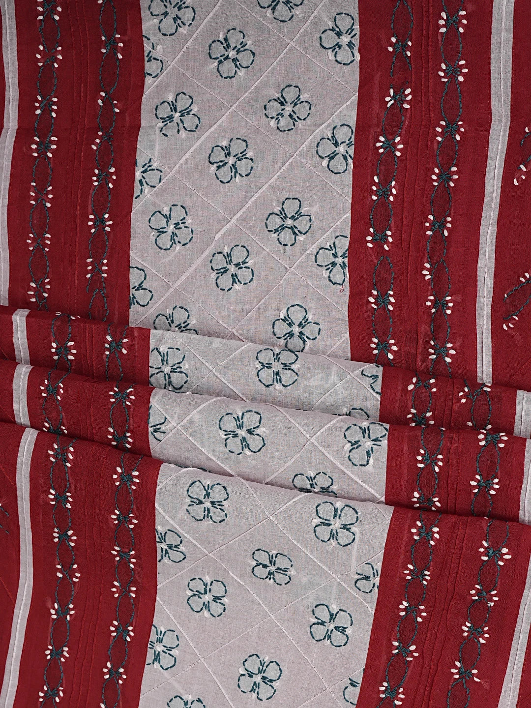 Ada Hand Embroidered Red Cotton Lucknowi Chikankari Unstitched Suit Piece 01A882736