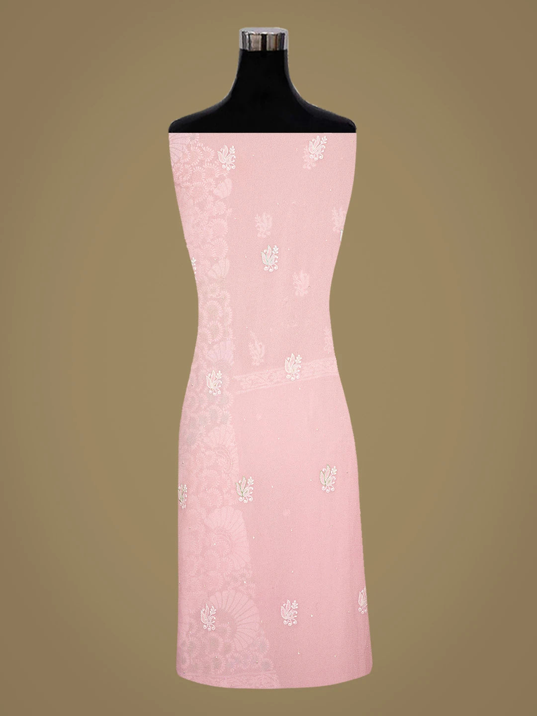Ada Hand Embroidered Rose Pink Pure Georgette Lucknowi Chikankari Unstitched Kurta Dupatta Set With Sequinned Work 01A312638