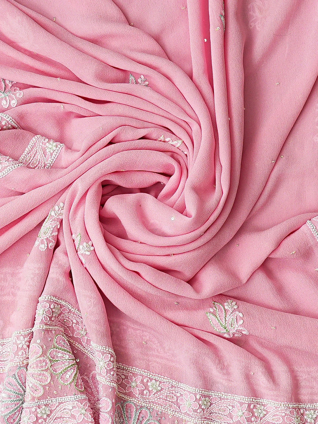 Ada Hand Embroidered Rose Pink Pure Georgette Lucknowi Chikankari Unstitched Kurta Dupatta Set With Sequinned Work 01A312638