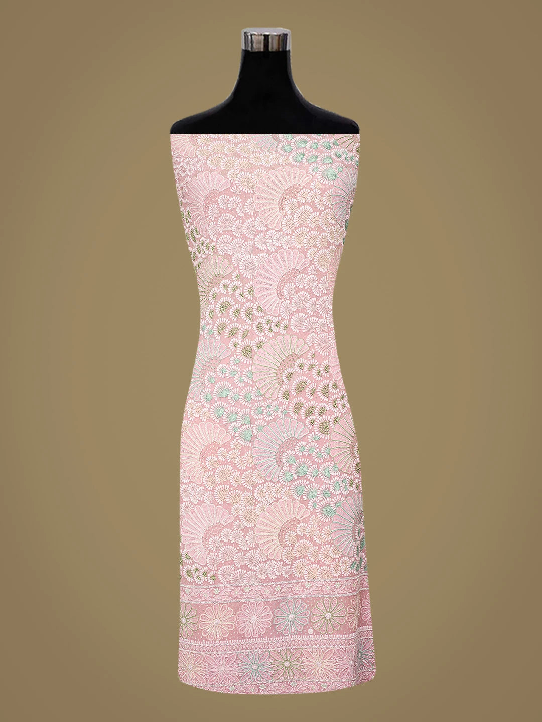 Ada Hand Embroidered Rose Pink Pure Georgette Lucknowi Chikankari Unstitched Kurta Dupatta Set With Sequinned Work 01A312638