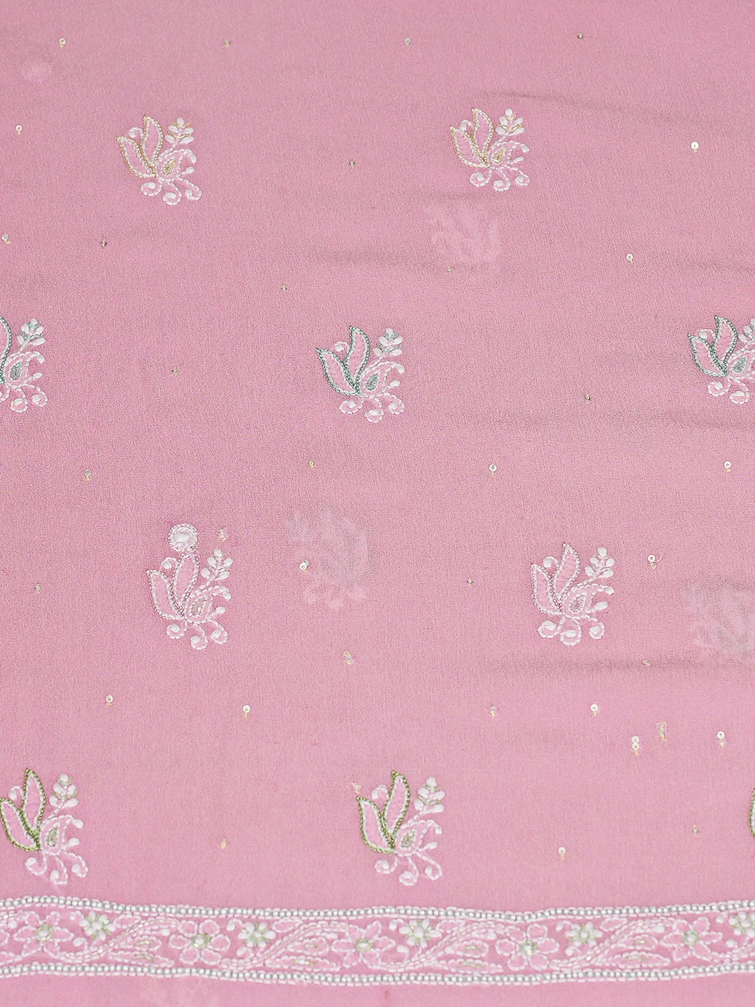 Ada Hand Embroidered Rose Pink Pure Georgette Lucknowi Chikankari Unstitched Kurta Dupatta Set With Sequinned Work 01A312638