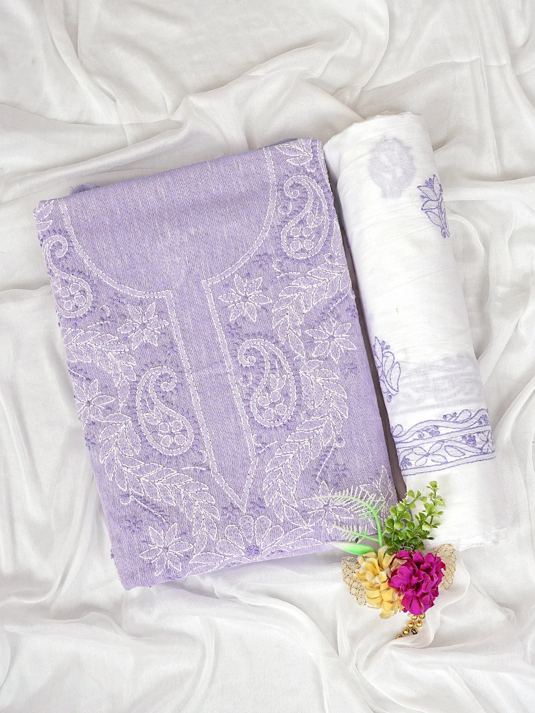 Ada Hand Embroidered Lavender Linen Lucknowi Chikankari Unstitched Suit Piece 01A885304