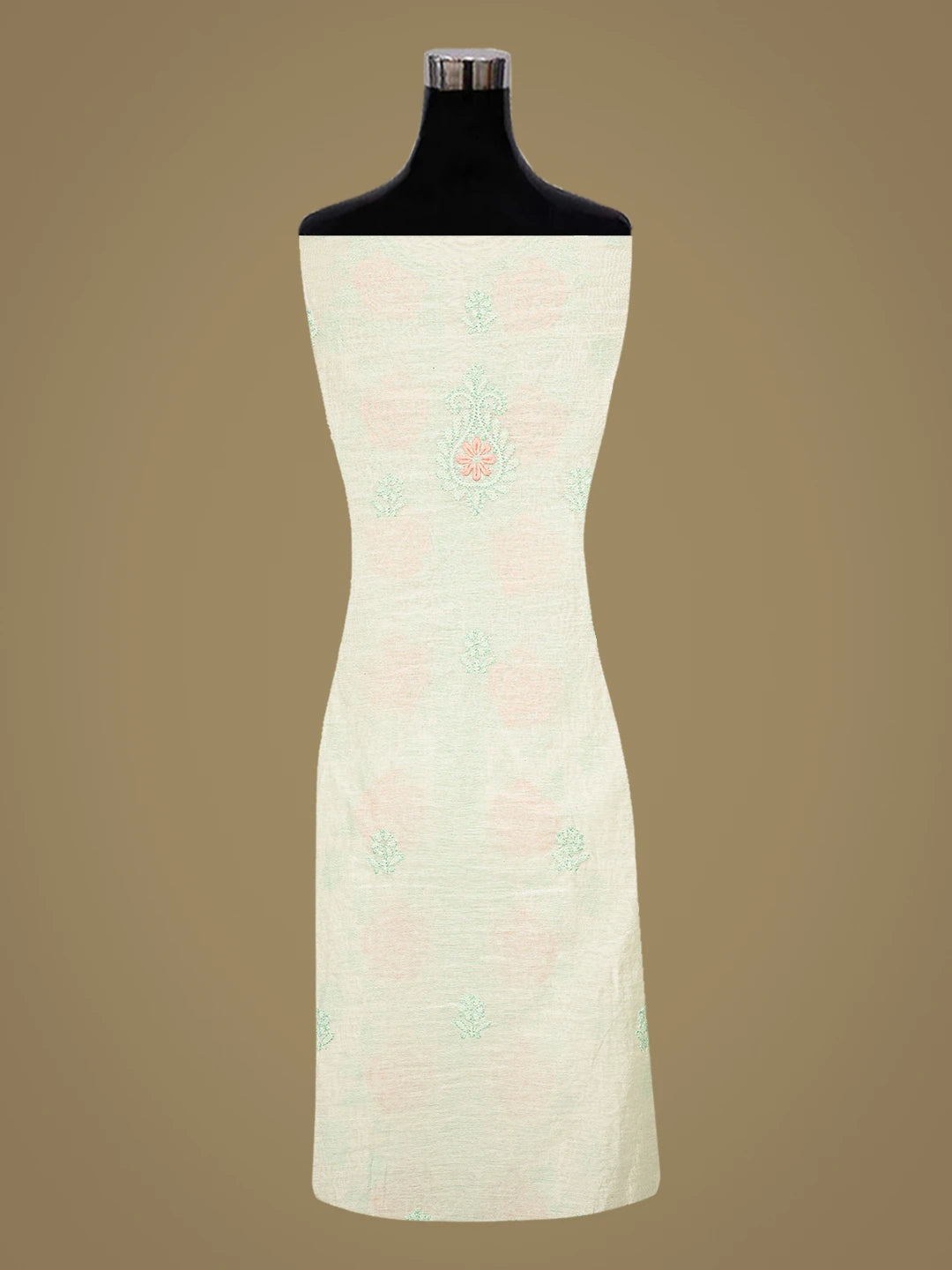 Ada Hand Embroidered White Ivory Chanderi Lucknowi Chikankari Unstitched Kurta Dupatta Set 01A862910