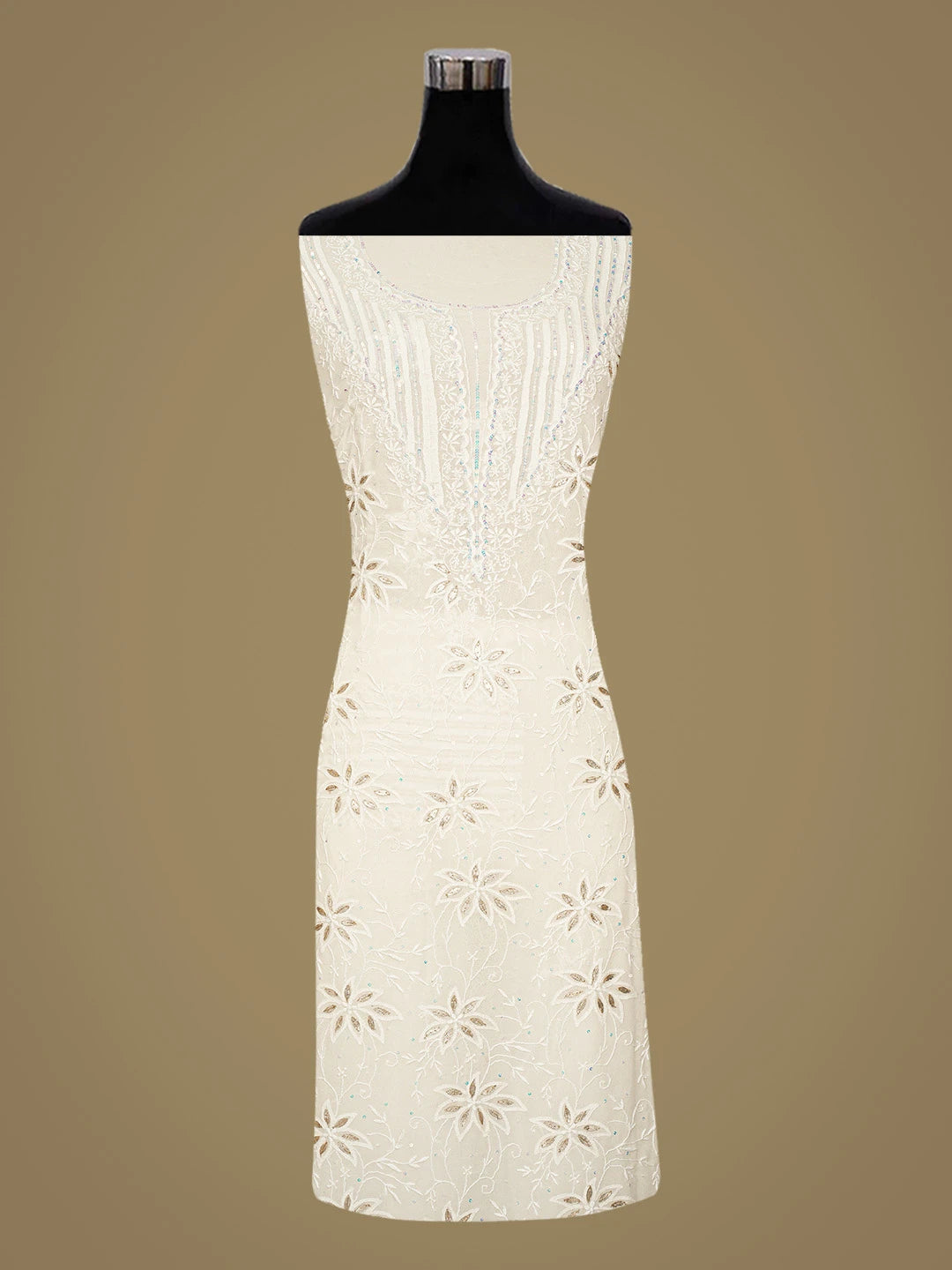 Ada Hand Embroidered White Pure Georgette Lucknowi Chikankari Unstitched Kurta Dupatta Set With Gotapatti Work 01A384476