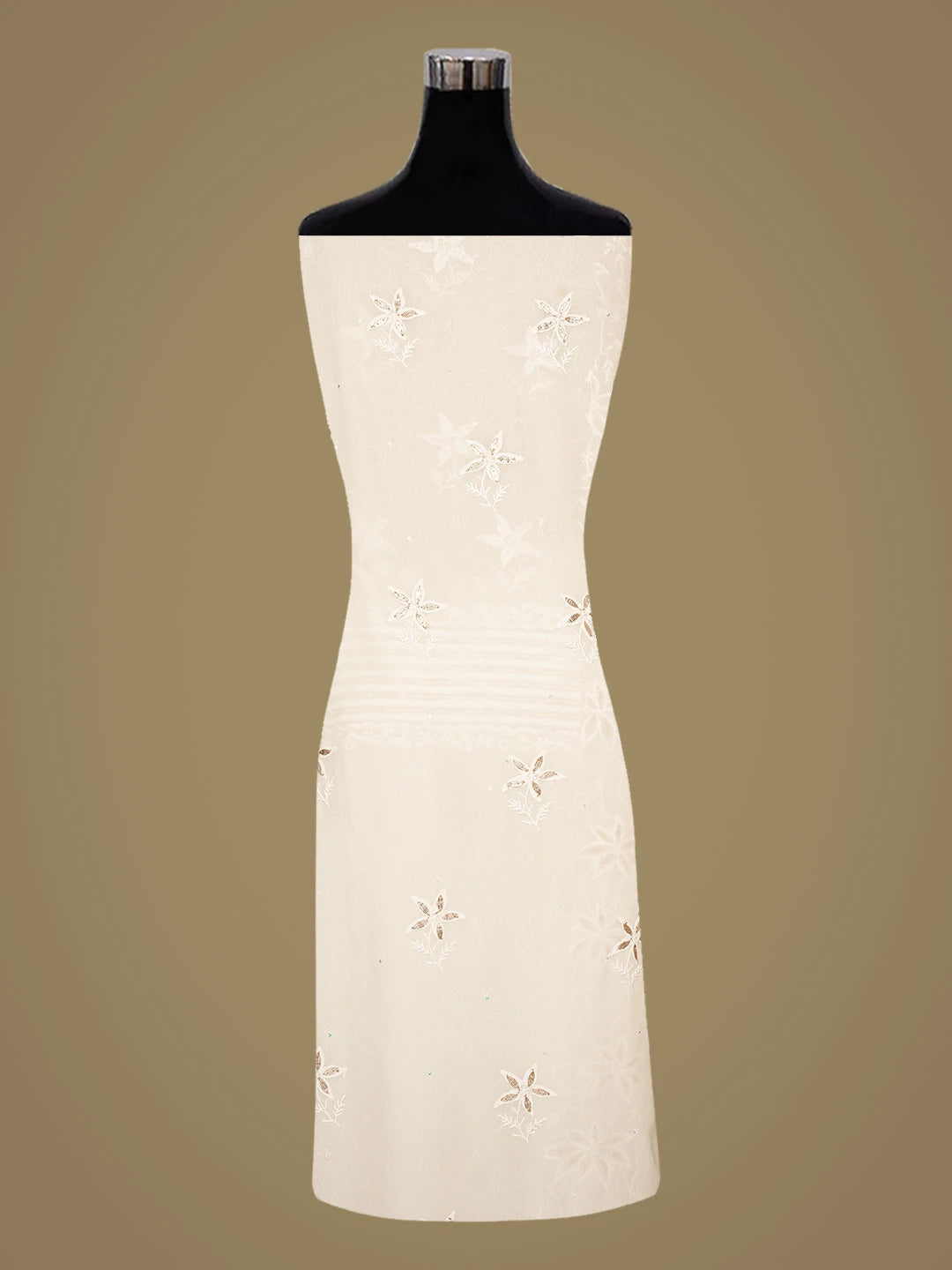 Ada Hand Embroidered White Pure Georgette Lucknowi Chikankari Unstitched Kurta Dupatta Set With Gotapatti Work 01A384476