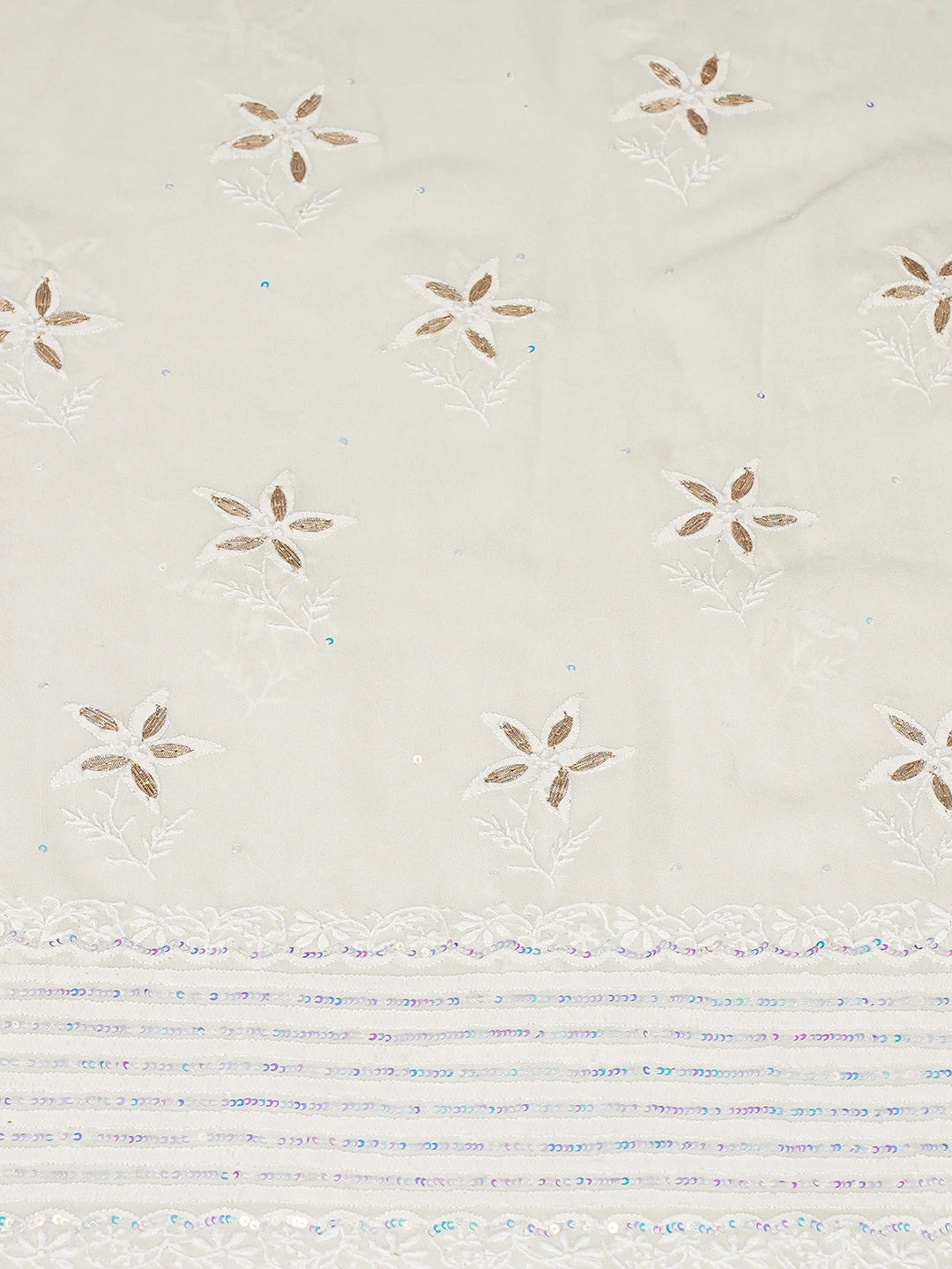 Ada Hand Embroidered White Pure Georgette Lucknowi Chikankari Unstitched Kurta Dupatta Set With Gotapatti Work 01A384476